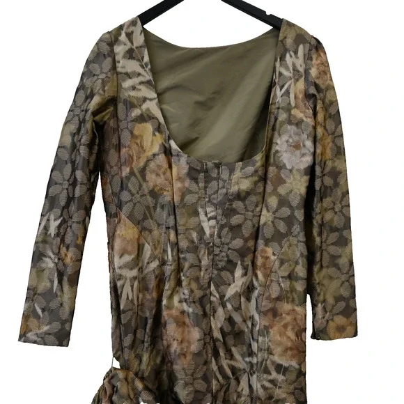 Oscar De La Renta Maxi Gown Size 14 Green Floral Silk Long Sleeve Evening Dress - Picture 6 of 10